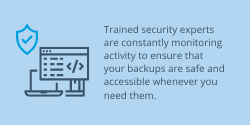 Trained security experts are constantly monitoring activity to ensure that your backups are safe